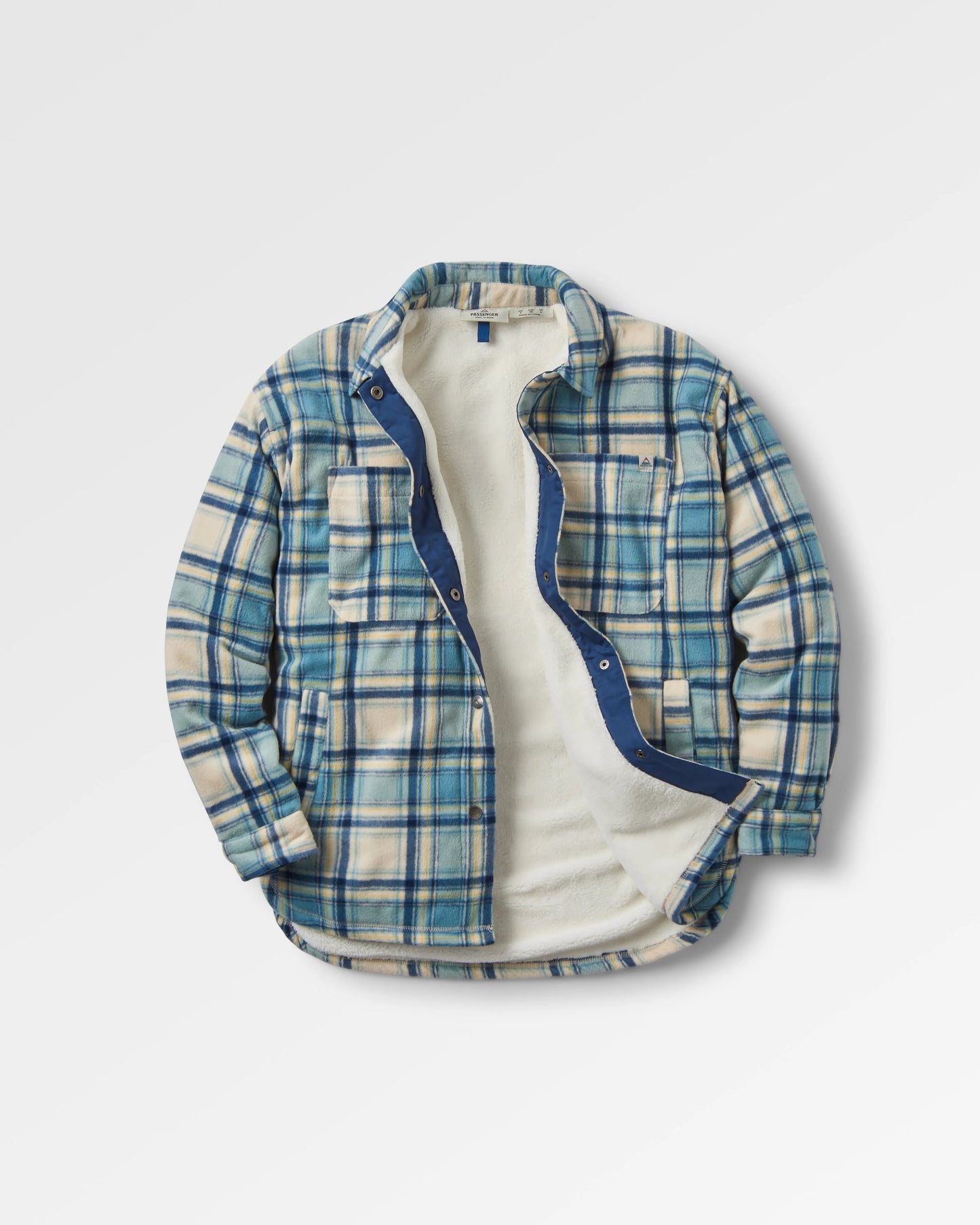 Orion Recycled Sherpa-Lined Polar Fleece Shirt - Oatmeal/Arctic Check