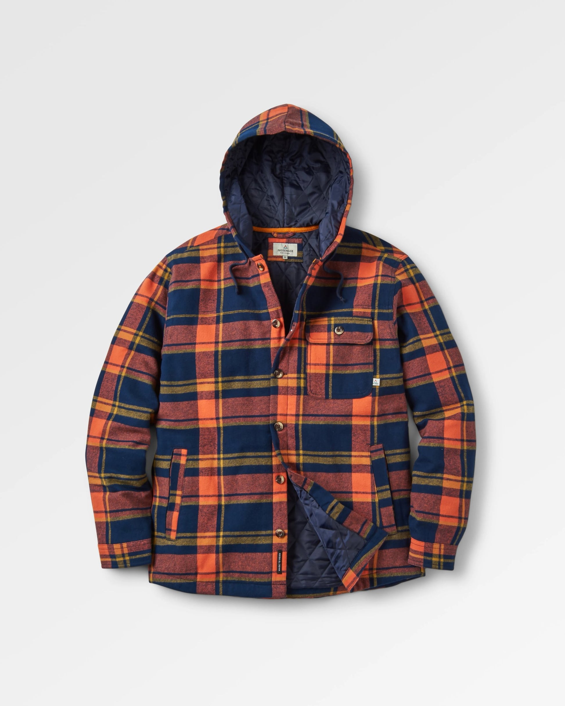 Sherwood Check Hooded Overshirt - Rich Navy/Burnt Orange