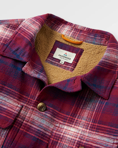 Freestyle Sherpa-Lined Overshirt - Wine/Rich Navy Check